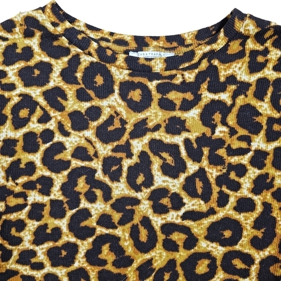 Zara Leopard Print Knit Ribbed Cropped Top - Picture 2 of 6